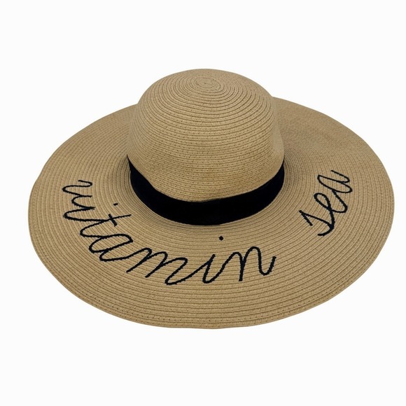J.Crew Vitamin Sea Floppy Wide Brim Hat One Size Natural Black Bow Beach Resort - Picture 2 of 5